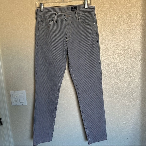 AG Adriana Goldschmeid Navy Blue & White The Prima Striped Cigarette Leg Jeans - Picture 3 of 14